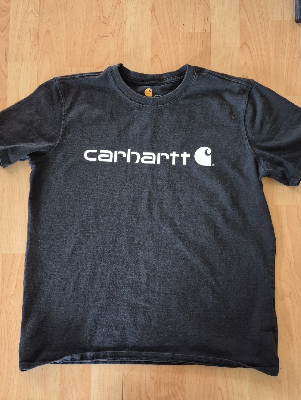 Carhartt Kids Black Tee with White Logo, L (12-14)